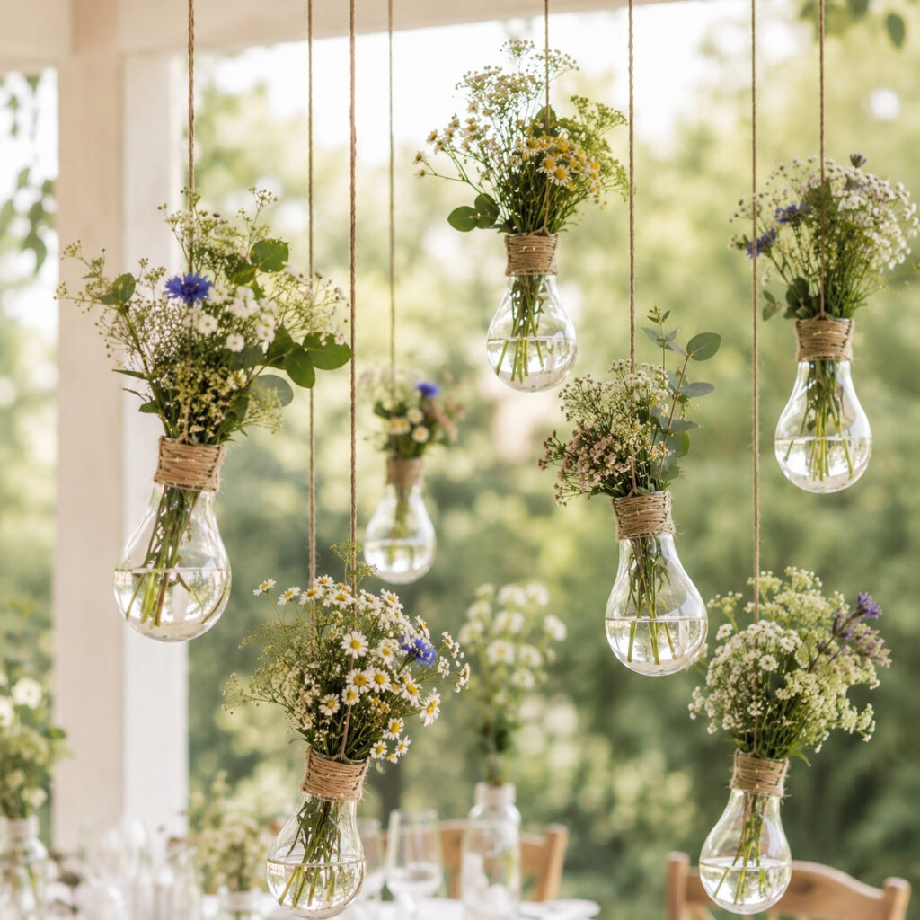 blumendeko gluehbirnenvasen hochzeit